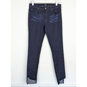 Versace V1969 Jeans Skinny Step Hem Raw Mid Rise Blue Boho Whiskering Size 27